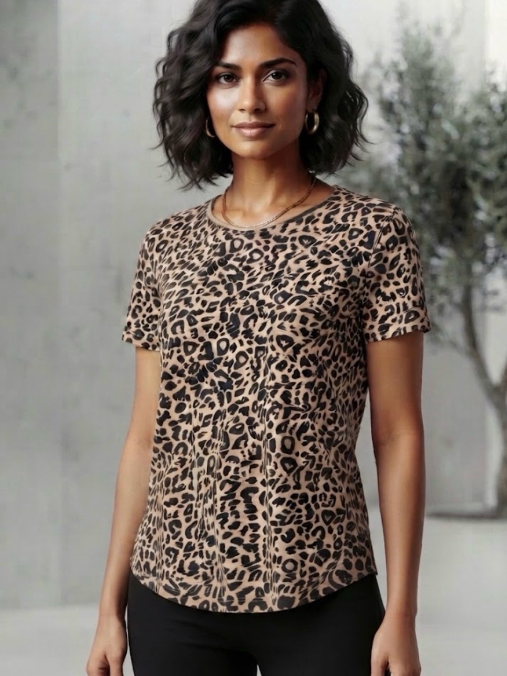 Zara Tan & Black Cheetah Leopard Print Short Sleeve Tee Small animal print, soft